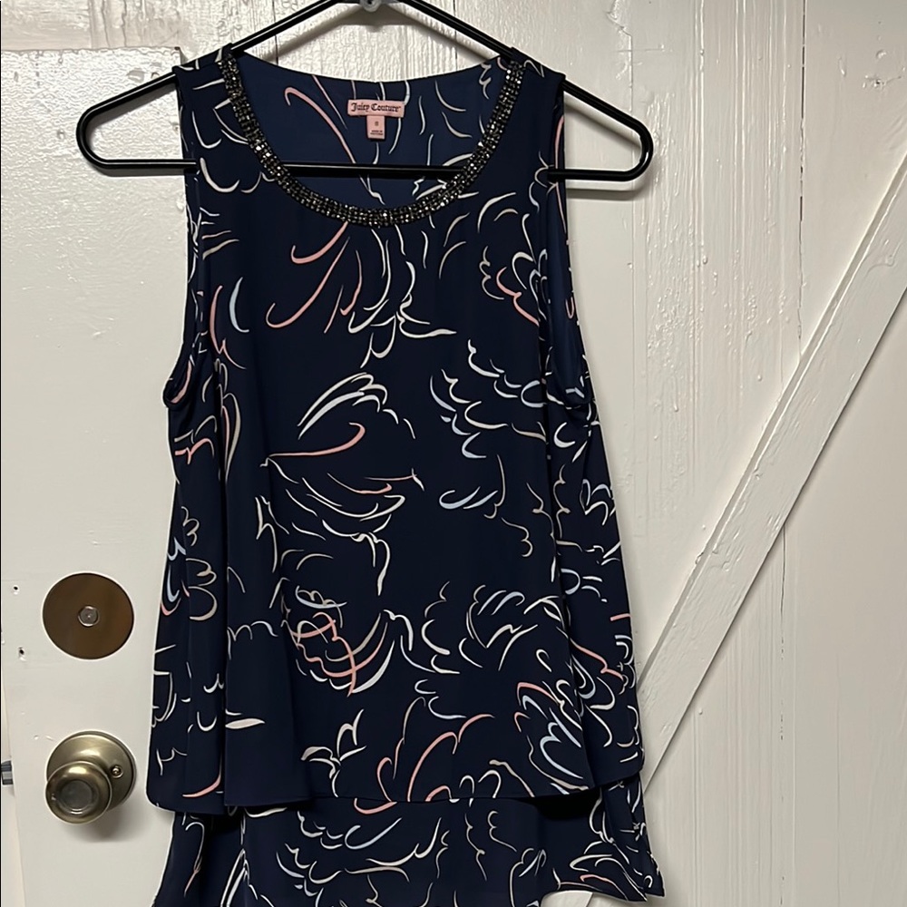 Juicy Couture Blue Asymmetrical Sleeveless Tank Top